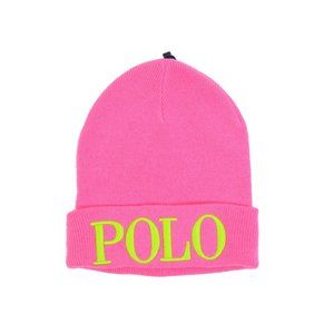 NEW Polo Ralph Lauren Womens Winter Hat!  Pink With Yellow Green Polo Lettering